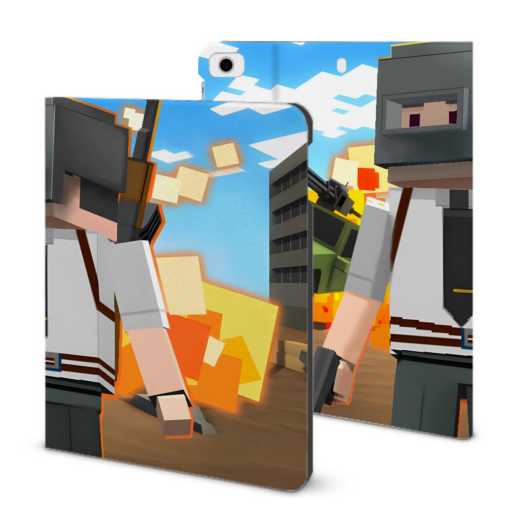 （画像用） マインクラフト ブロックの世界 Minecraft MC Block world IPad ケース ブック型 PUレザー TPU 耐衝撃 軽量 薄型 ペン収納なし 全面保護 IPad 各モデル対応